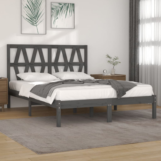 vidaXL Sängram grå massiv furu 120x190 cm