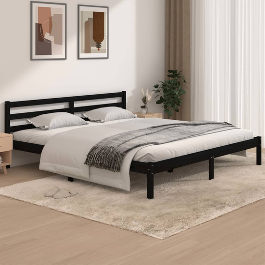 vidaXL Sängram massiv furu 180x200 cm svart 6FT