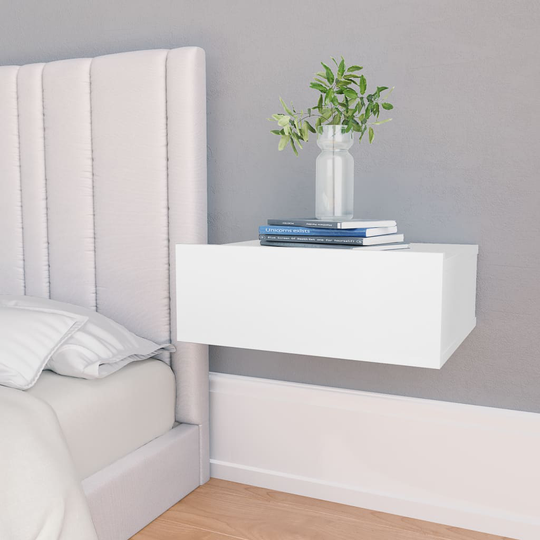 vidaXL Svävande sängbord 2 st vit 40x30x15 cm spånskiva