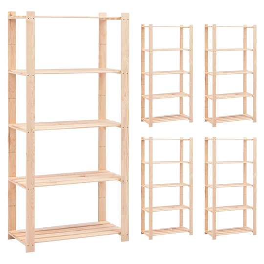 vidaXL Förvaringshylla 5 hyllor 5 st 80x38x170 cm massiv furu 250 kg