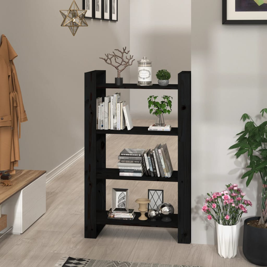 vidaXL Bokhylla/rumsavdelare svart 80x35x125 cm massiv furu