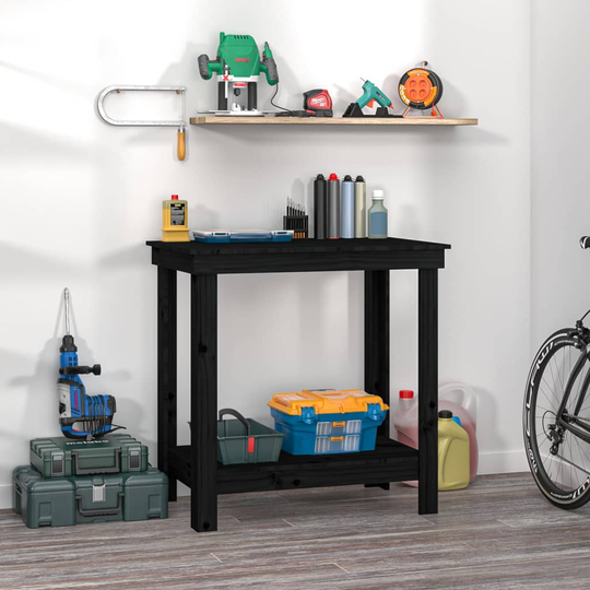vidaXL Skobänk svart 80x50x80 cm massiv furu