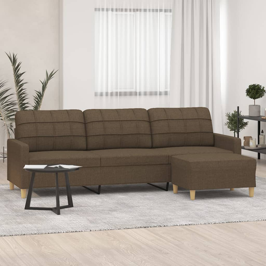 vidaXL 3-sitssoffa med fotpall Brun 210 cm tyg