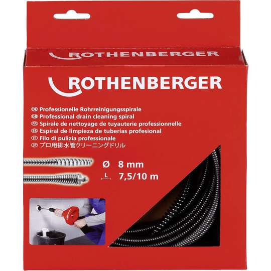 Rothenberger Rensspiral 8 mm x 7,5 m med sputhuvud Mått (Ø x L) 8 mm x 7.5 m 72412