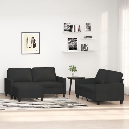 vidaXL Soffgrupp med dynor 3 delar svart tyg
