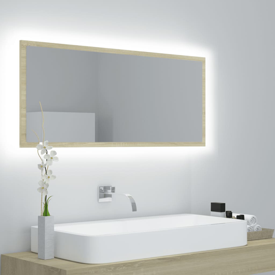 vidaXL Badrumsspegel med LED sonoma-ek 100x8,5x37 cm spånskiva