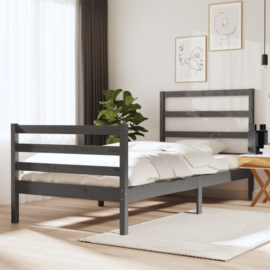 vidaXL Sängram grå massiv furu 90x190 cm