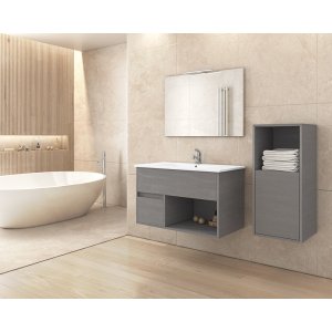 Möbelpaket Sorrento 85 - Cementfärgat med spegel- & sidoskåp