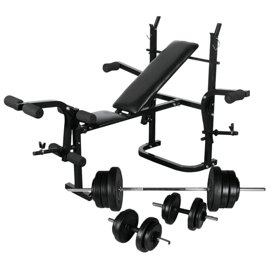 vidaXL Viktbänk set med viktställning skivstång och hantlar 60,5kg