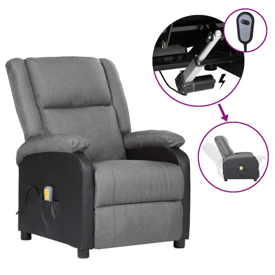 vidaXL Elektrisk massagefåtölj grå konstläder & tyg