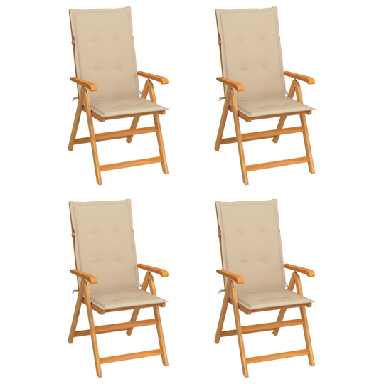 vidaXL Trädgårdsstolar med beige dynor 4 st massiv teak