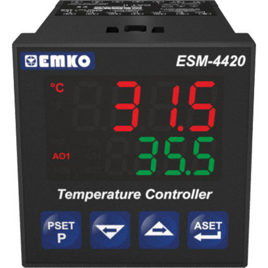 Emko ESM-4420.2.20.0.1/01.02/0.0.0.0 2-punkts, P, PI, PD, PID Termostat J, K, R, S, T, Pt100 -200 till 1700 °C Relä 5 A, SSR (L x B x H) 95 x 48 x 48 mm