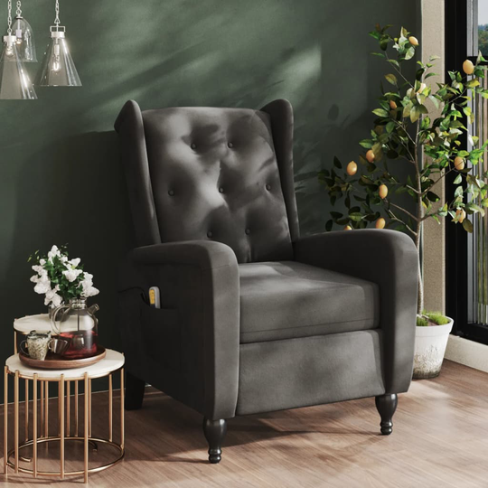 vidaXL Massagefåtölj mörkgrå sammet