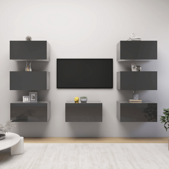 vidaXL TV-skåp 7 st grå högglans 30,5x30x60 cm spånskiva
