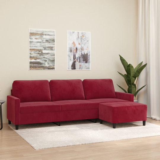 vidaXL 3-sitssoffa med fotstöd vinröd 210 cm sammet