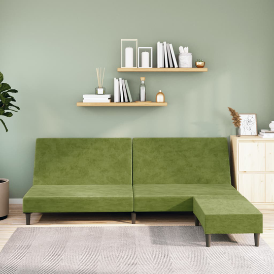 vidaXL Bäddsoffa 2-sits med fotpall ljusgrön sammet
