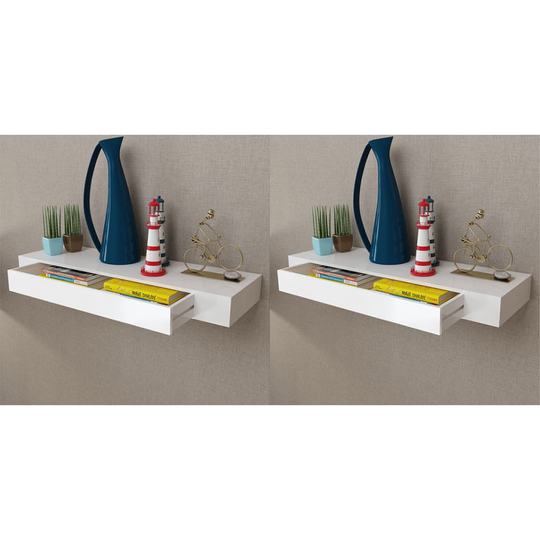 vidaXL Svävande vägghyllor med lådor 2 st 80 cm vit