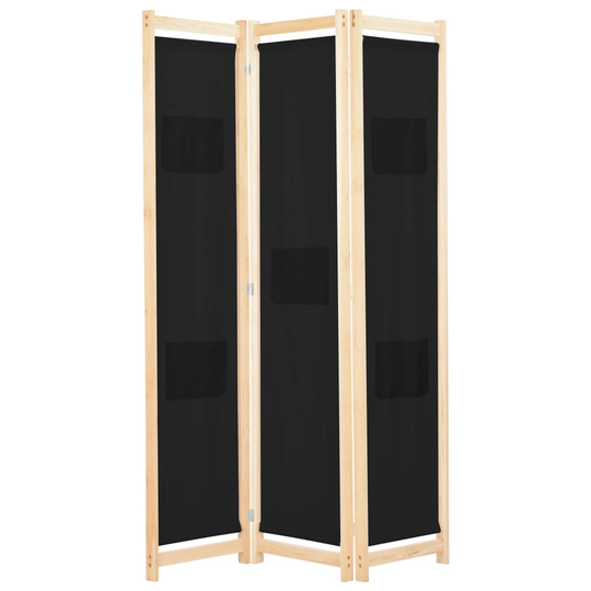 vidaXL Rumsavdelare 3 paneler 120x170x4 cm svart tyg