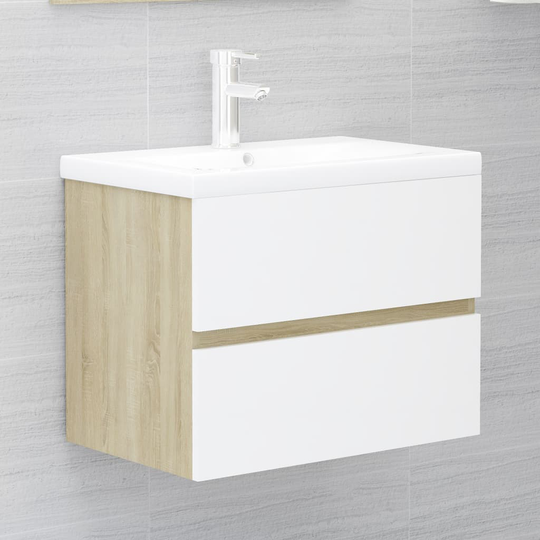vidaXL Tvättställsskåp vit och sonoma-ek 60x38,5x45 cm spånskiva