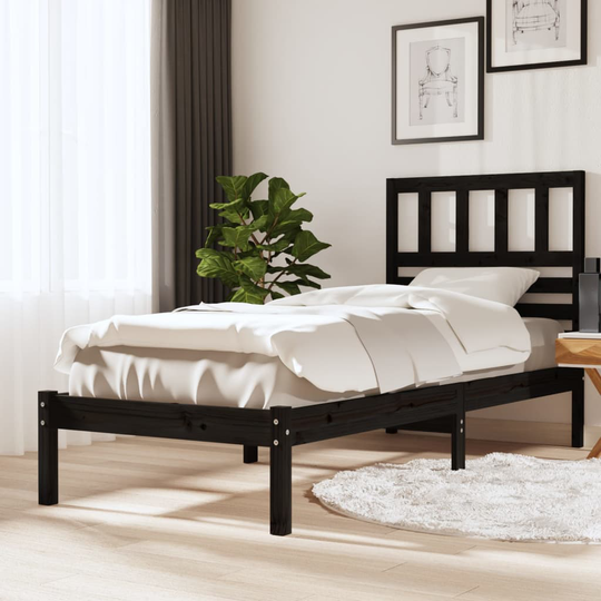 vidaXL Sängram svart massiv furu 75x190 cm liten enkelsäng