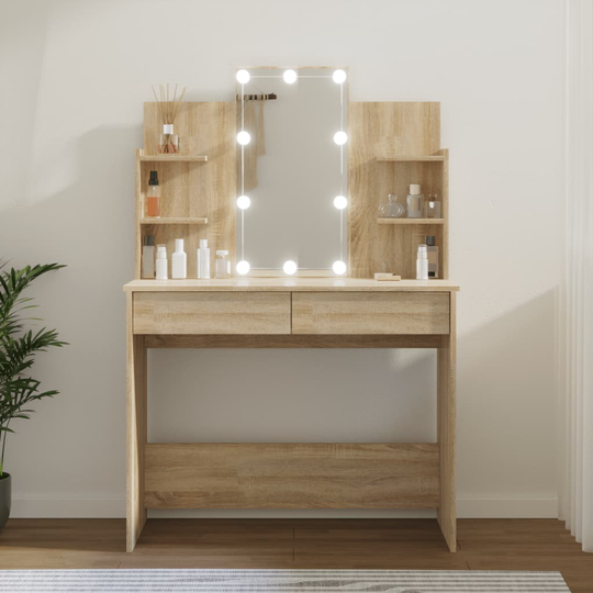 vidaXL Spegelskåp med LED sonoma-ek 96x40x142 cm