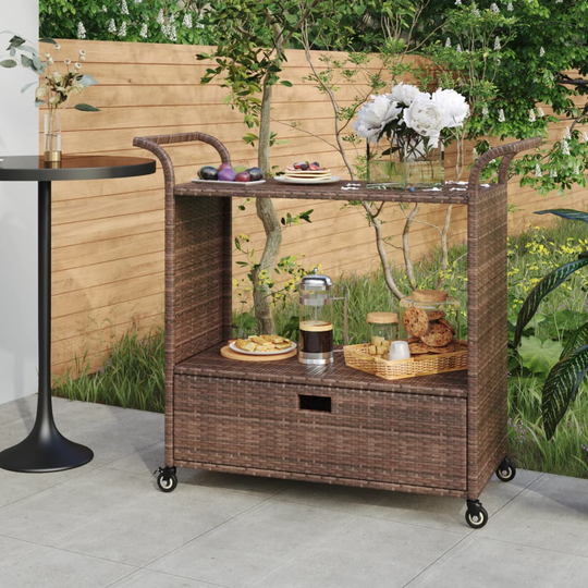 vidaXL Serveringsvagn med låda brun 100x45x97 cm konstrotting