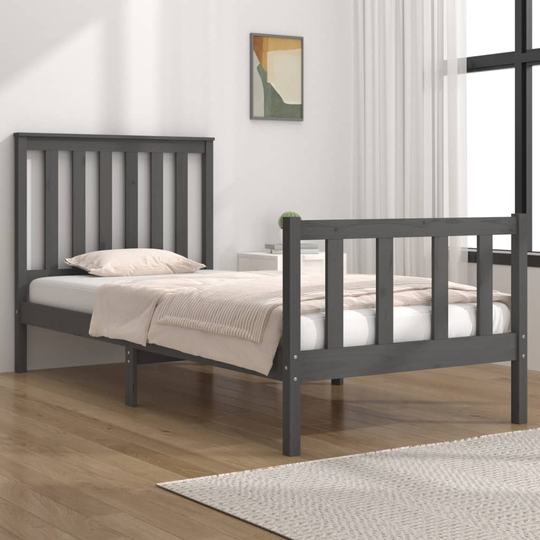 vidaXL Sängram grå massiv furu 75x190 cm liten enkelsäng