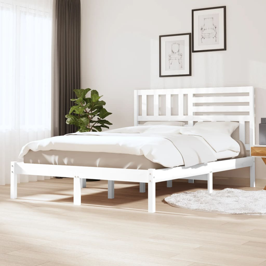 vidaXL Sängram vit massiv furu 150x200 cm