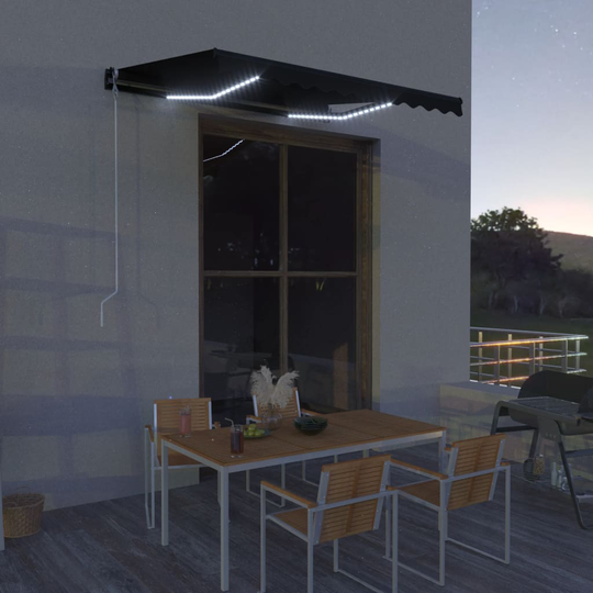 vidaXL Markis manuellt infällbar med vindsensor & LED 300x250 cm antracit