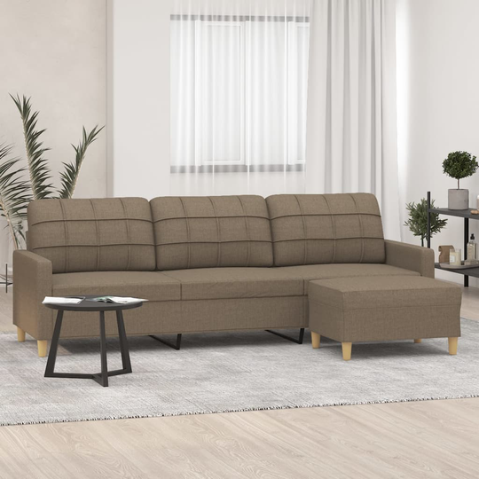 vidaXL 3-sitssoffa med fotpall Taupe 210 cm tyg