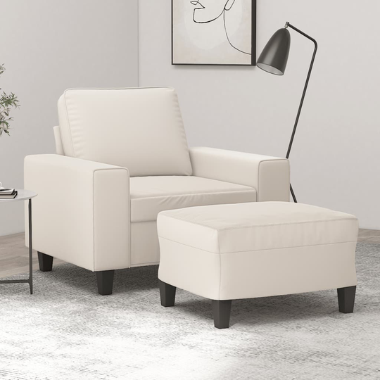 vidaXL Fåtölj med fotpall beige 60 cm mikrofibertyg