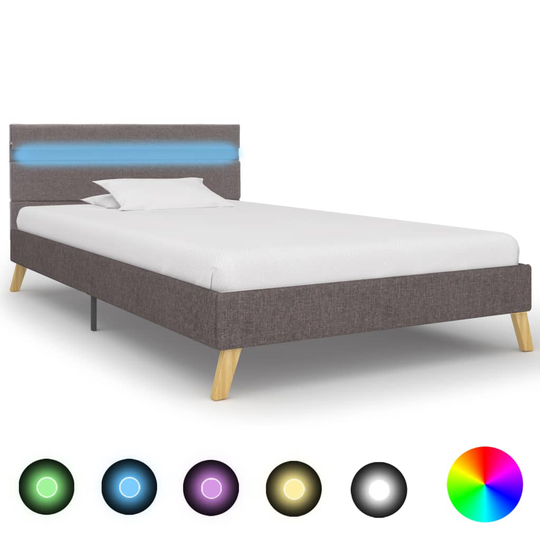 vidaXL Sängram med LED ljusgrå tyg 100x200 cm