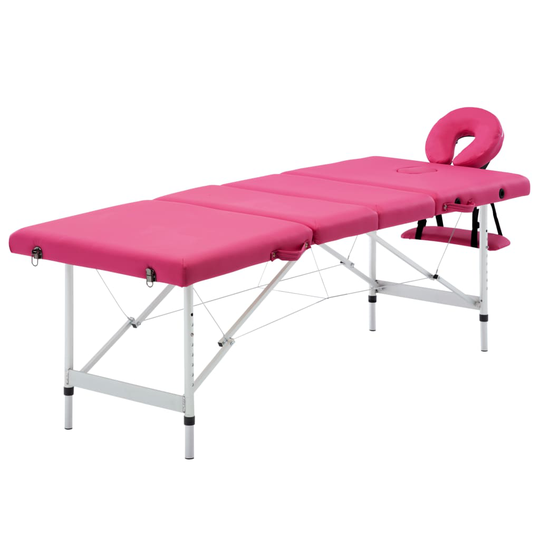 vidaXL Hopfällbar massagebänk 4 sektioner aluminium rosa