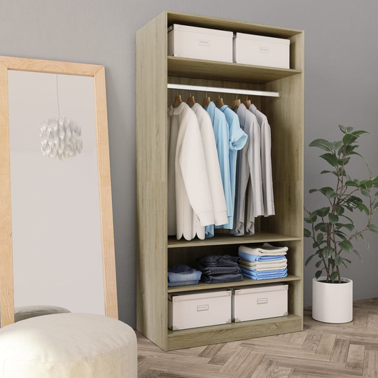 vidaXL Garderob sonoma-ek 100x50x200 cm spånskiva