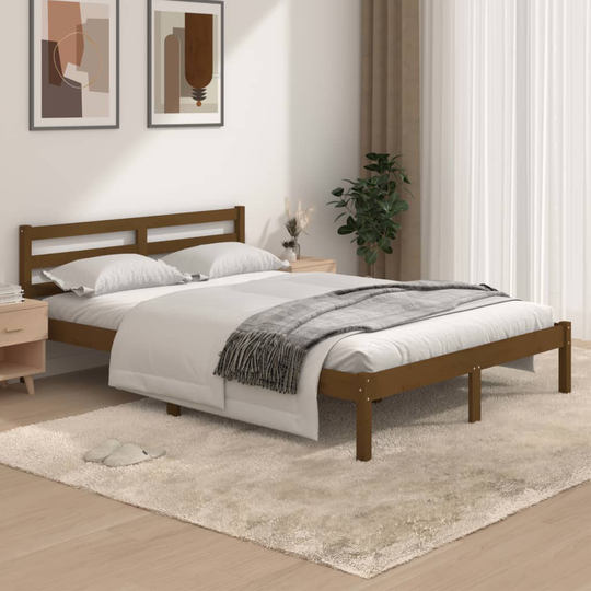vidaXL Sängram massiv furu 135x190 cm honungsbrun 4FT6