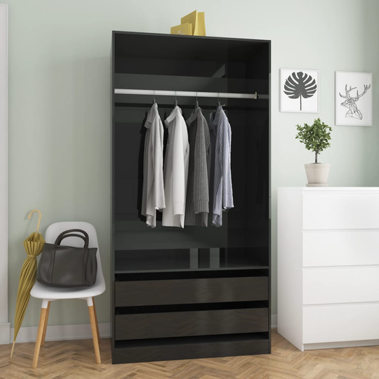 vidaXL Garderob svart högglans 100x50x200 cm spånskiva