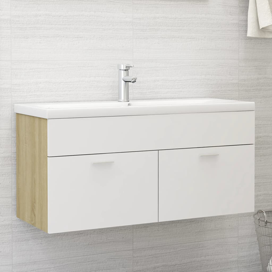 vidaXL Tvättställsskåp vit och sonoma-ek 100x38,5x46 cm spånskiva