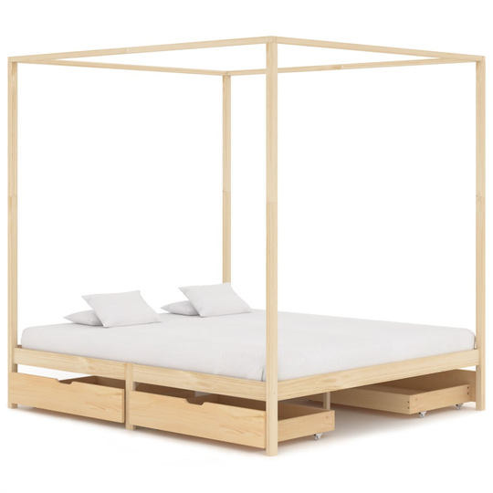 vidaXL Himmelsäng med 4 lådor massiv furu 160x200 cm