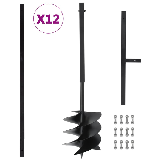 vidaXL Jordborr med handtag 250 mm med förlängningsrör 12 m stål