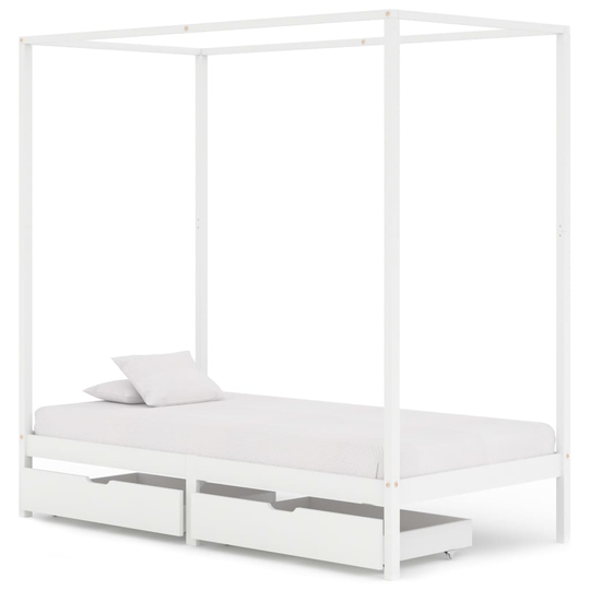 vidaXL Himmelsäng med 2 lådor vit massiv furu 100x200 cm