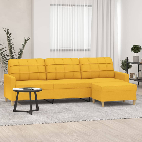 vidaXL 3-sitssoffa med fotpall Ljusgul 210 cm tyg