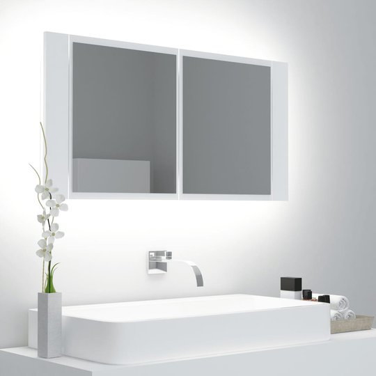 vidaXL Spegelskåp med LED vit 90x12x45 cm