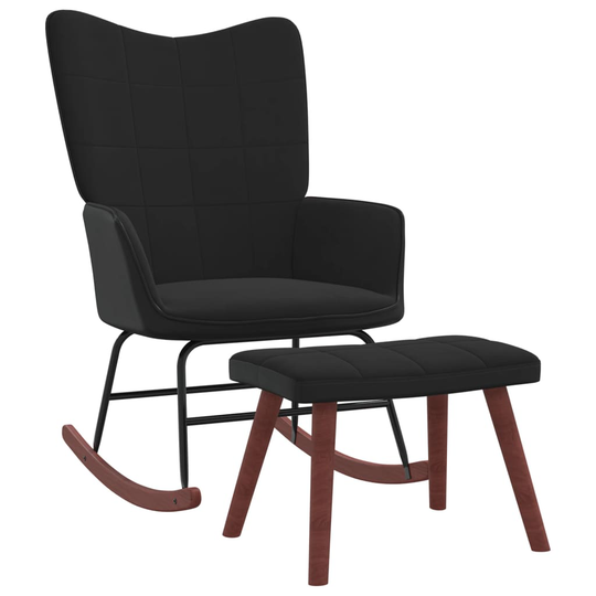 vidaXL Gungstol med fotpall svart sammet och PVC