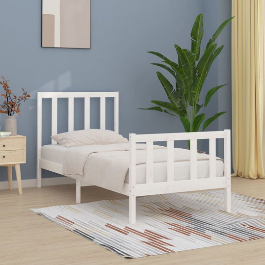 vidaXL Sängram vit massivt trä 90x200 cm enkelsäng