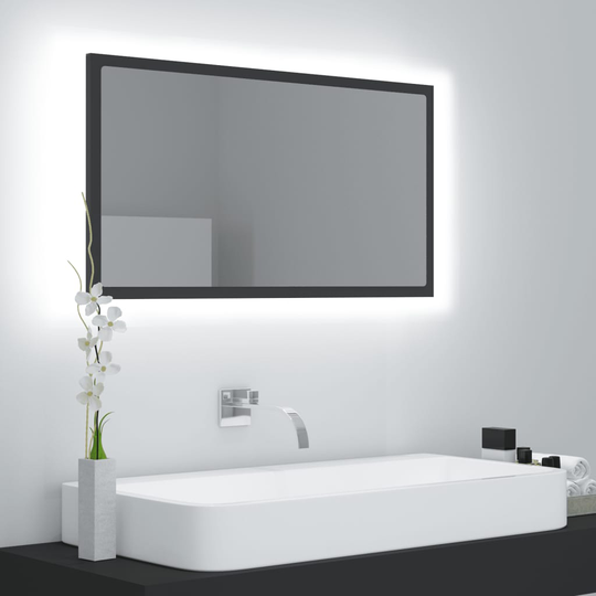 vidaXL Badrumsspegel med LED grå 80x8,5x37 cm spånskiva