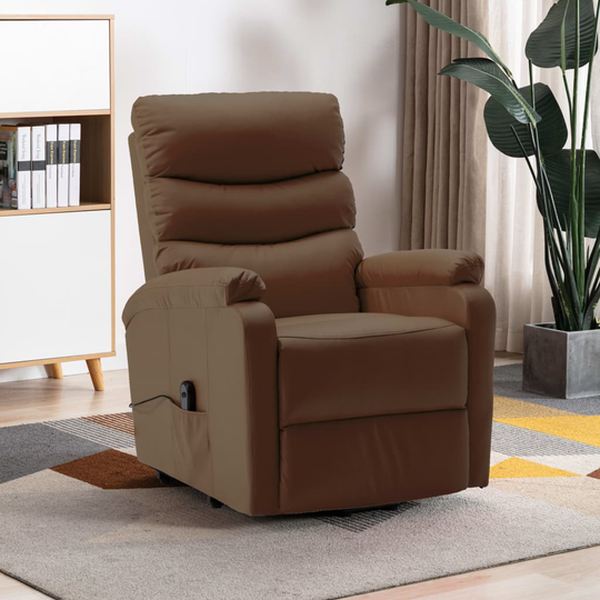 vidaXL Reclinerfåtölj med uppresningshjälp brun konstläder