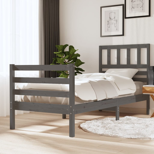 vidaXL Sängram grå massivt trä 100x200 cm enkelsäng