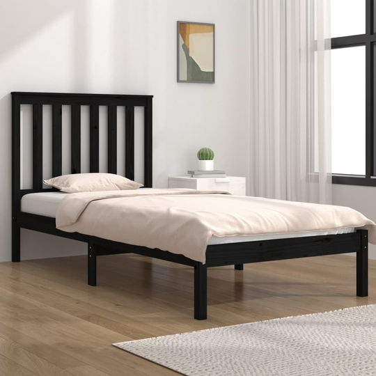 vidaXL Sängram svart massiv furu 100x200 cm enkelsäng