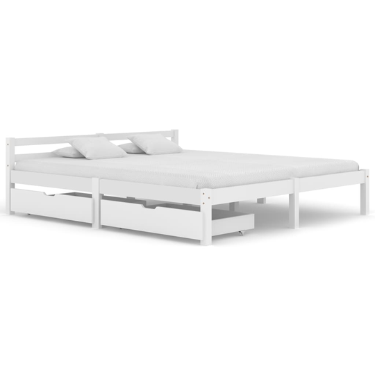vidaXL Sängram med 2 lådor vit massiv furu 180x200 cm