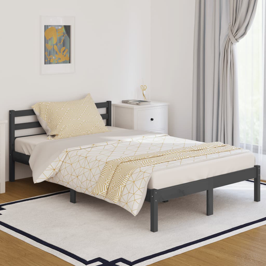 vidaXL Sängram massiv furu 120x200 cm grå
